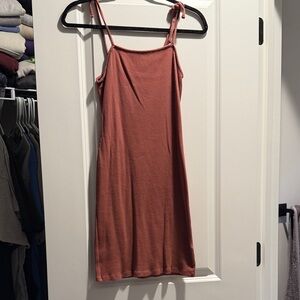 Wild Fable Rust Tie-Strap Ribbed Slip Dress